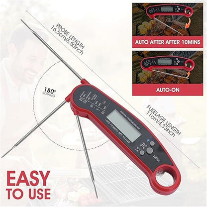 Meat Thermometer Digital for Cooking Food. Waterproof & Instant Read for Kitchen Baking, BBQ. with Foldable V1192-AZ-W-2516