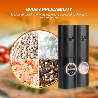 Electric Salt and Pepper Grinder Set (2 Pack), One Hand Adjustable Coarseness, Battery Powered with Stand, V1192-AZ-W-2519