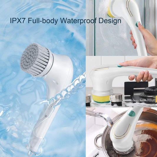Electric Spin Scrubber, Handheld Cordless Rechargeable Electric Cleaning Brush with 5 Replaceable Heads,Power V1192-AZ-W-2522