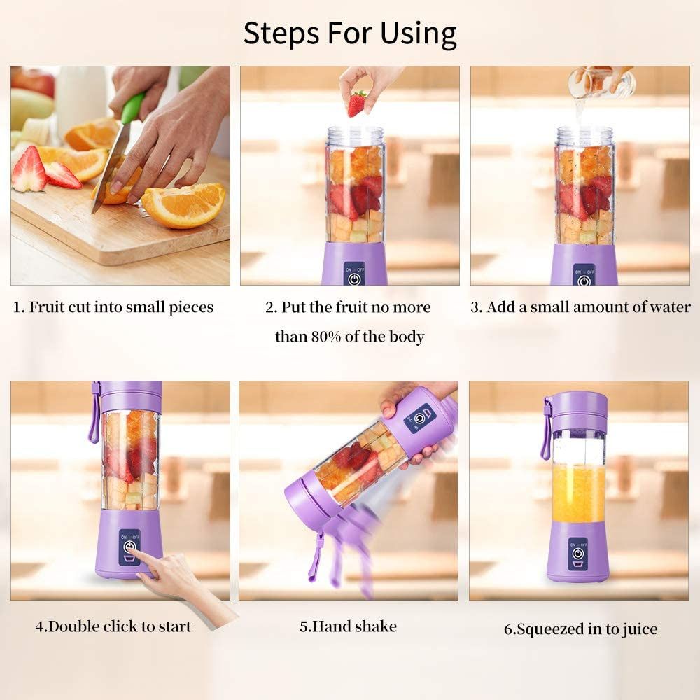 Portable 6 Blades in 3D Juicer Cup,Version Rechargeable Juice Blender Magnetic Secure Switch Electric Fruit V1192-AZ-W-2526