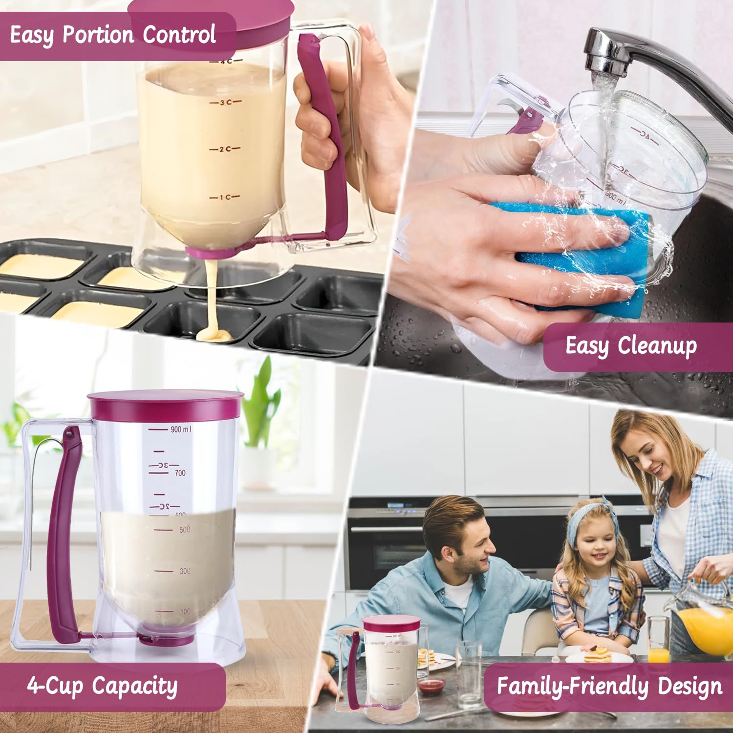 Pancake Cupcake Batter Dispenser for Waffles, Muffin Mix, Crepes, Cake Purple Pancakes, Cupcake, 900ml V1192-AZ-W-2536