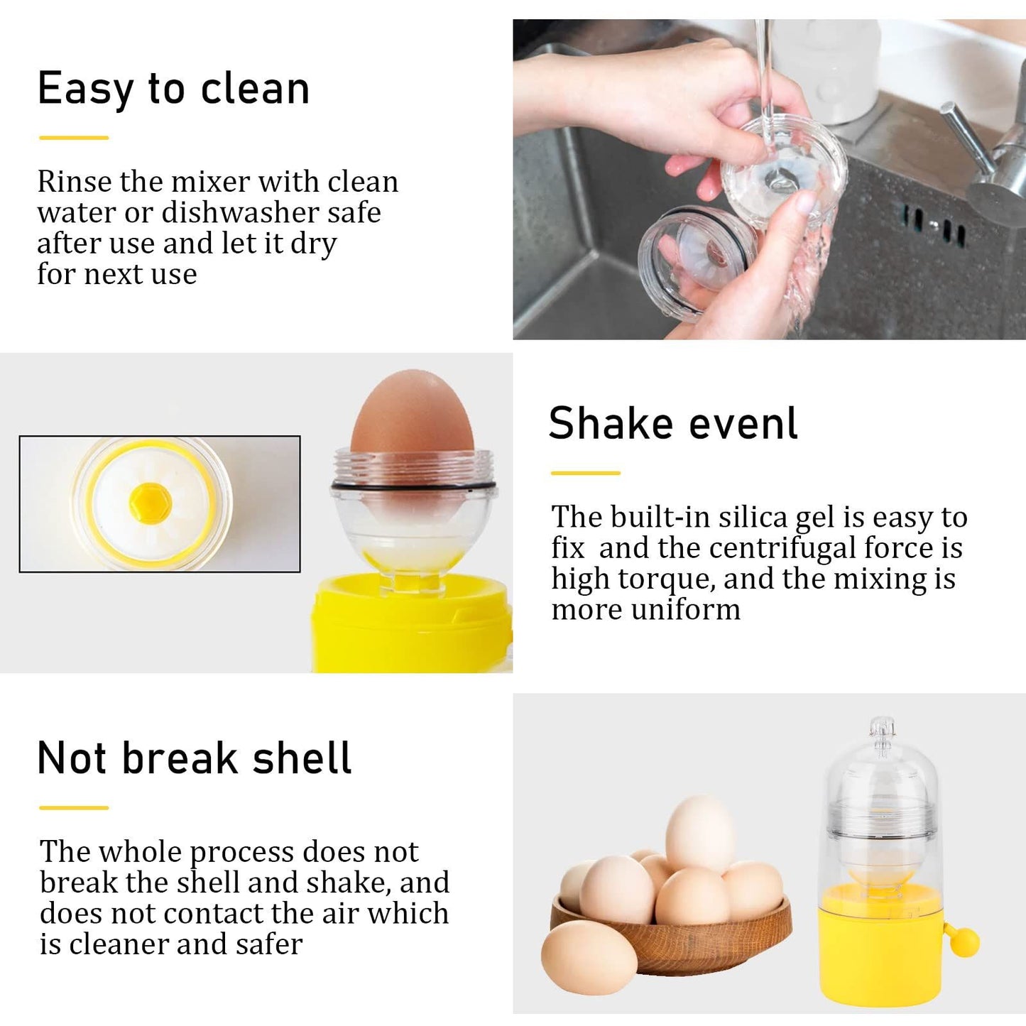 Portable Egg Scrambler Shaker Whisk Hand Powered Golden Egg Maker Eggs Yolk White Mixer Kitchen Gadgets for V1192-AZ-W-2537