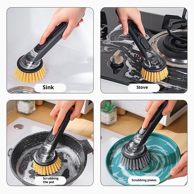 Refillable Soap-Dispensing Dish Brush with Replacement Head, for Pot Pan Sink Cleaning Dish Scrubber Brush V1192-AZ-W-2540