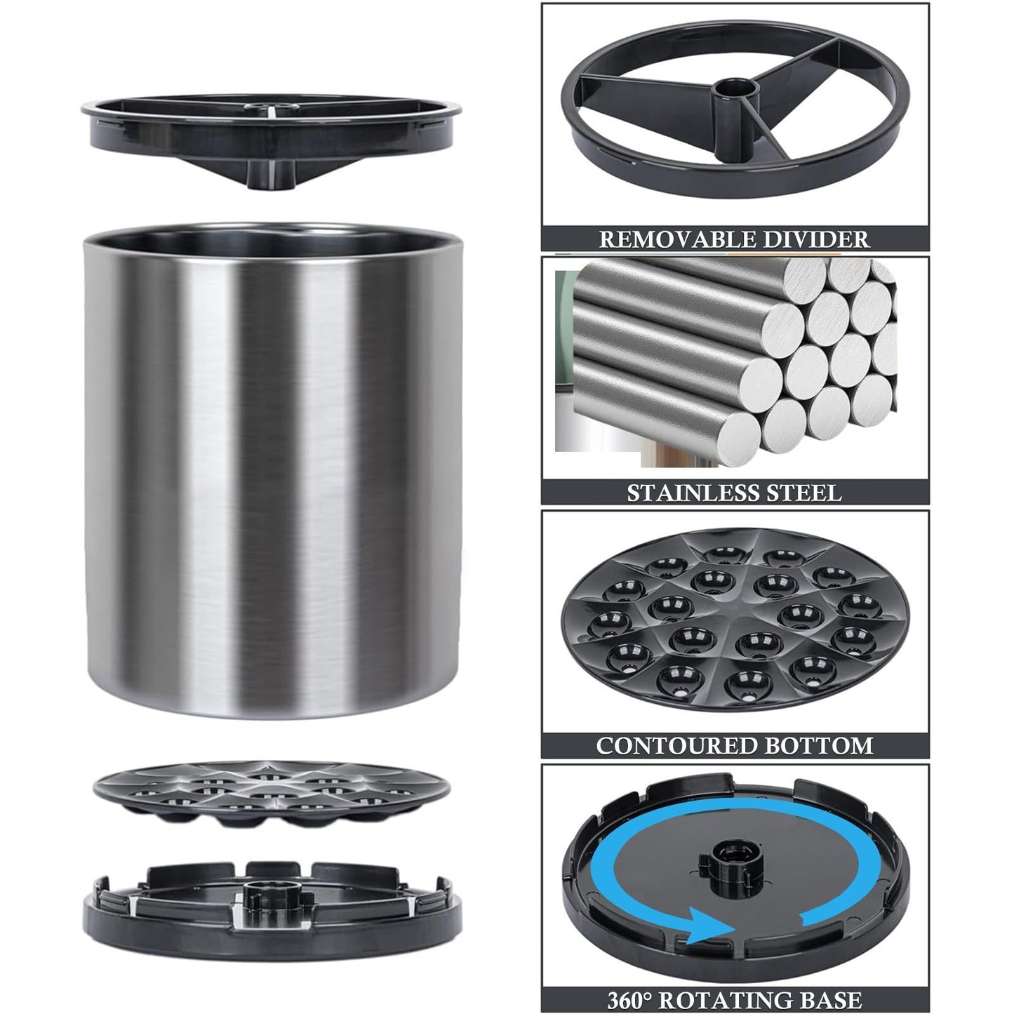 Kitchen Utensil Holder Extra Large 360 degreesRotating For Counter Organizer Stainless Steel Storage Cooking V1192-AZ-W-2541