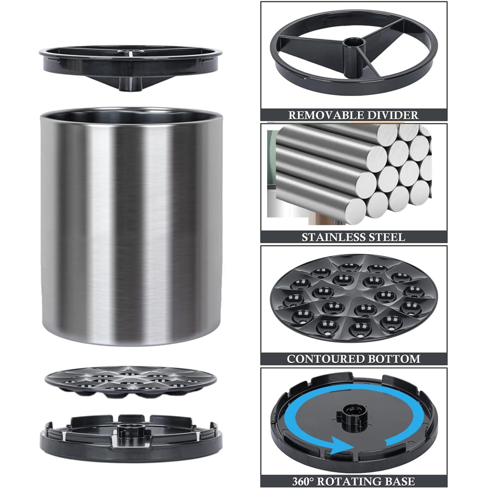 Kitchen Utensil Holder Extra Large 360 degreesRotating For Counter Organizer Stainless Steel Storage Cooking V1192-AZ-W-2541