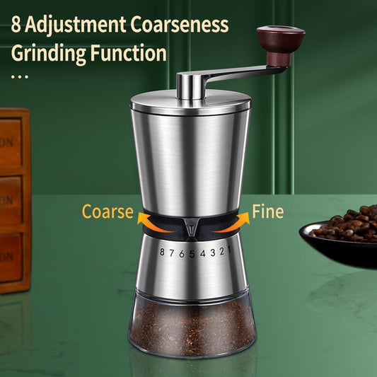 Precision Manual Coffee Grinder Large Capacity for Home Use, 8 Adjustable Coarseness Setting, Ceramic Burr V1192-AZ-W-2543