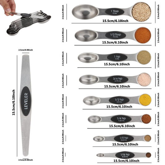 Measuring Spoon Set of 8 Magnetic Measuring Spoons Dual Sided Stainless Steel Measuring Spoons Stackable V1192-AZ-W-2544