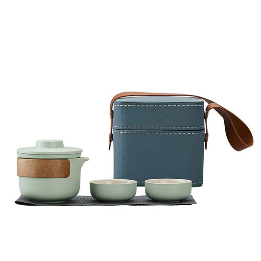 Mini Travel Ceramic Tea Pot Set Kung Fu Teapot, 1 Pot 2 Cups Porcelain Teacup with Tea Infuser Portable Bag V1192-AZ-W-2546