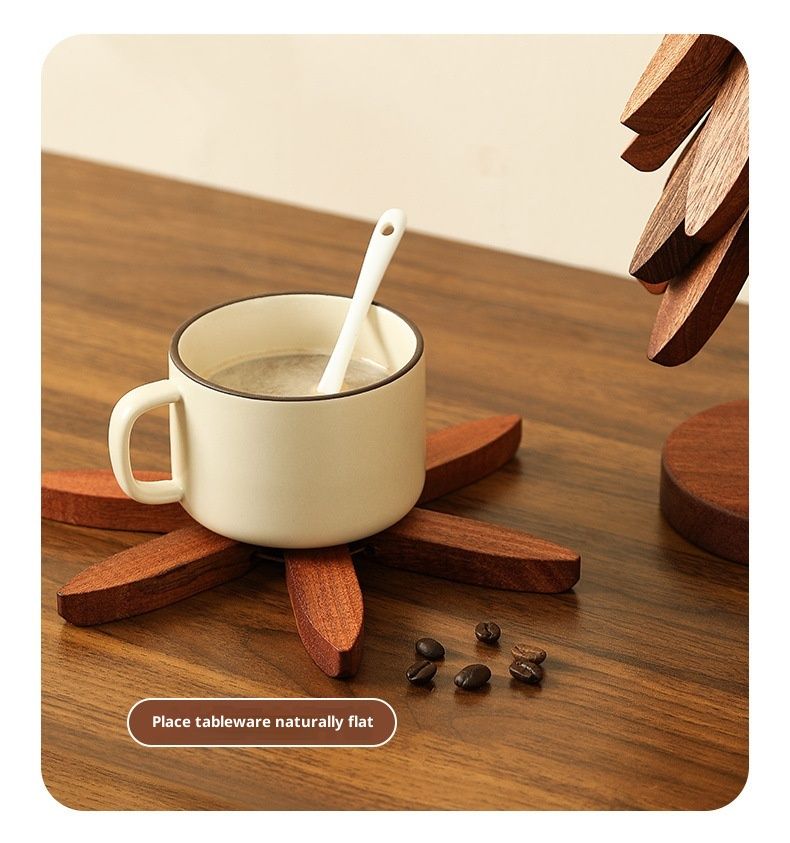 New Set of 4 Kitchen Table Decor Foldable Wooden Trivets for Hot Pots and Pans,Tree Shape Trivets walnut V1192-AZ-W-2552