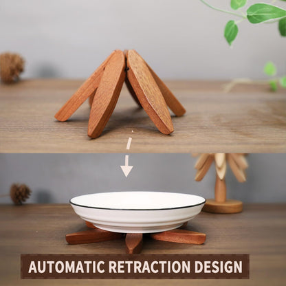 New Set of 4 Kitchen Table Decor Foldable Wooden Trivets for Hot Pots and Pans,Tree Shape Trivets walnut V1192-AZ-W-2552