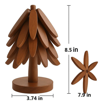New Set of 4 Kitchen Table Decor Foldable Wooden Trivets for Hot Pots and Pans,Tree Shape Trivets walnut V1192-AZ-W-2552