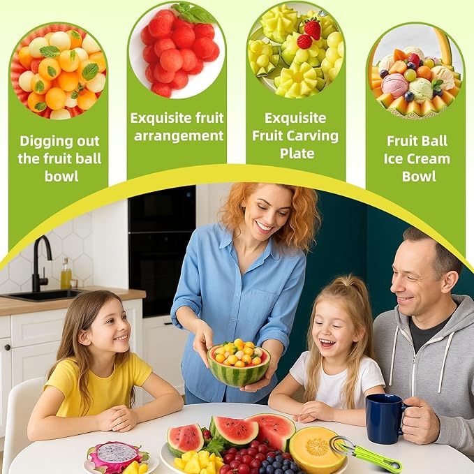 Melon Baller Scoop Set,4 In 1 fruit cutters shapes, watermelon scooper fruit scooper and baller, fruit V1192-AZ-W-2557
