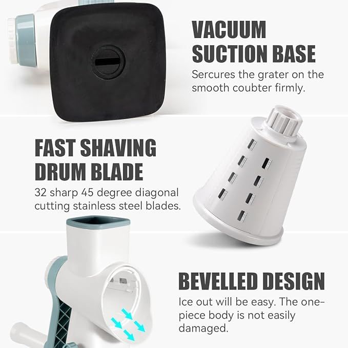 Rotary Ice Shaver Manual White - Stainless Steel Blade, Quick Labor-Saving Handle, Safe Stable Suction Base, V1192-AZ-W-2561