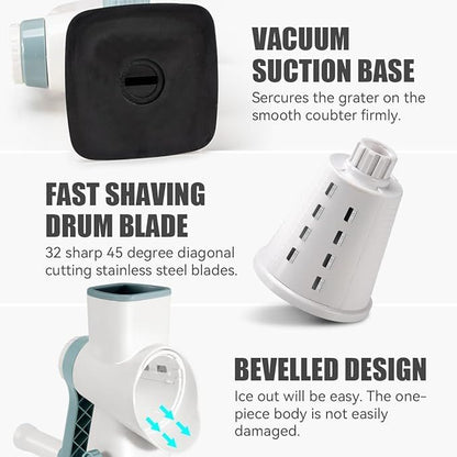 Rotary Ice Shaver Manual White - Stainless Steel Blade, Quick Labor-Saving Handle, Safe Stable Suction Base, V1192-AZ-W-2561