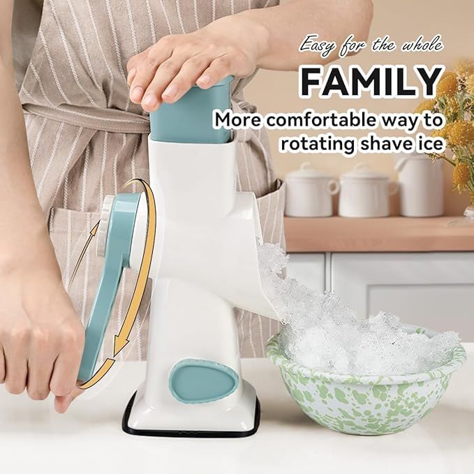Rotary Ice Shaver Manual White - Stainless Steel Blade, Quick Labor-Saving Handle, Safe Stable Suction Base, V1192-AZ-W-2561