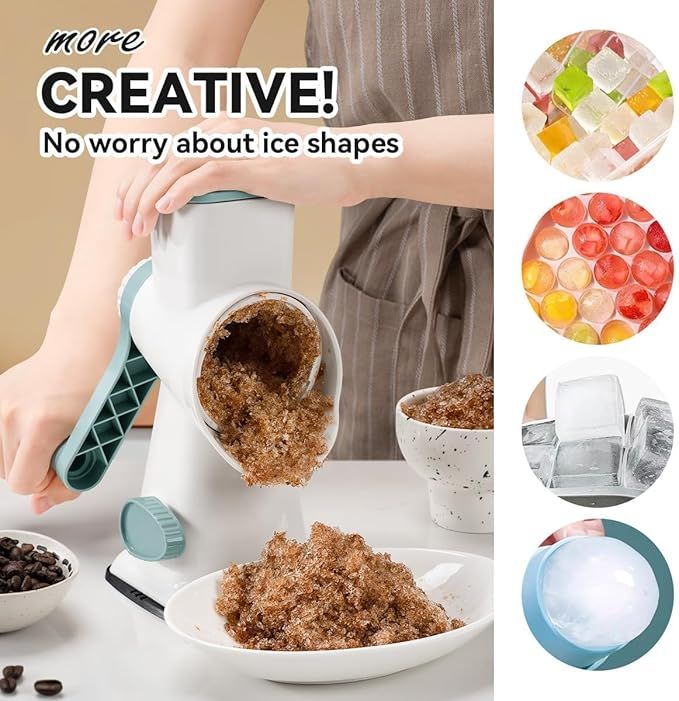 Rotary Ice Shaver Manual White - Stainless Steel Blade, Quick Labor-Saving Handle, Safe Stable Suction Base, V1192-AZ-W-2561