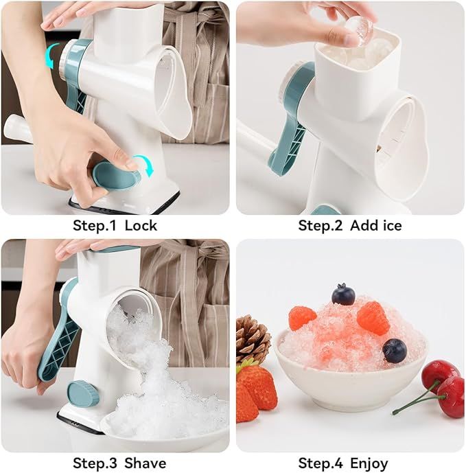Rotary Ice Shaver Manual White - Stainless Steel Blade, Quick Labor-Saving Handle, Safe Stable Suction Base, V1192-AZ-W-2561
