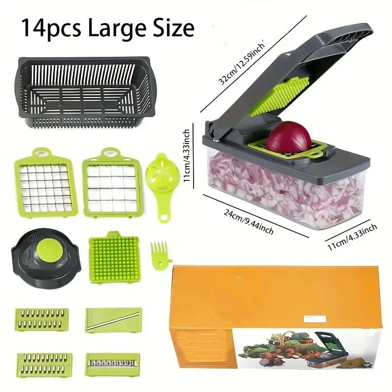 Vegetable Chopper, 7 Blade Veggie Chopper, Practical Food Chopper with Container, Cheese Grater, Home V1192-AZ-W-2576