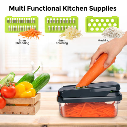 Vegetable Chopper, 7 Blade Veggie Chopper, Practical Food Chopper with Container, Cheese Grater, Home V1192-AZ-W-2576