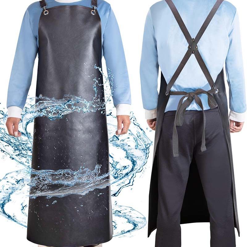 PU Rubber Waterproof Aprons for Dishwashing, Heavy Duty Butcher Apron, Adjustable Cross Back Apron for V1192-AZ-W-2581
