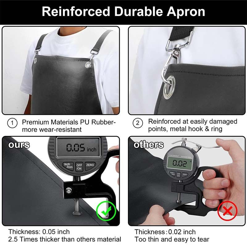 PU Rubber Waterproof Aprons for Dishwashing, Heavy Duty Butcher Apron, Adjustable Cross Back Apron for V1192-AZ-W-2581