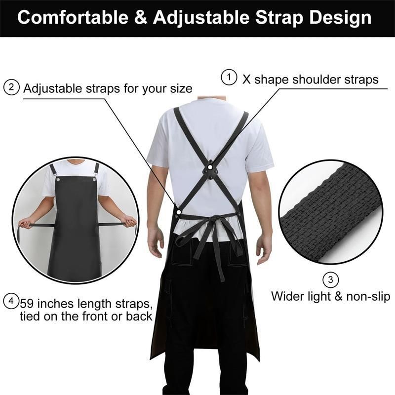PU Rubber Waterproof Aprons for Dishwashing, Heavy Duty Butcher Apron, Adjustable Cross Back Apron for V1192-AZ-W-2581