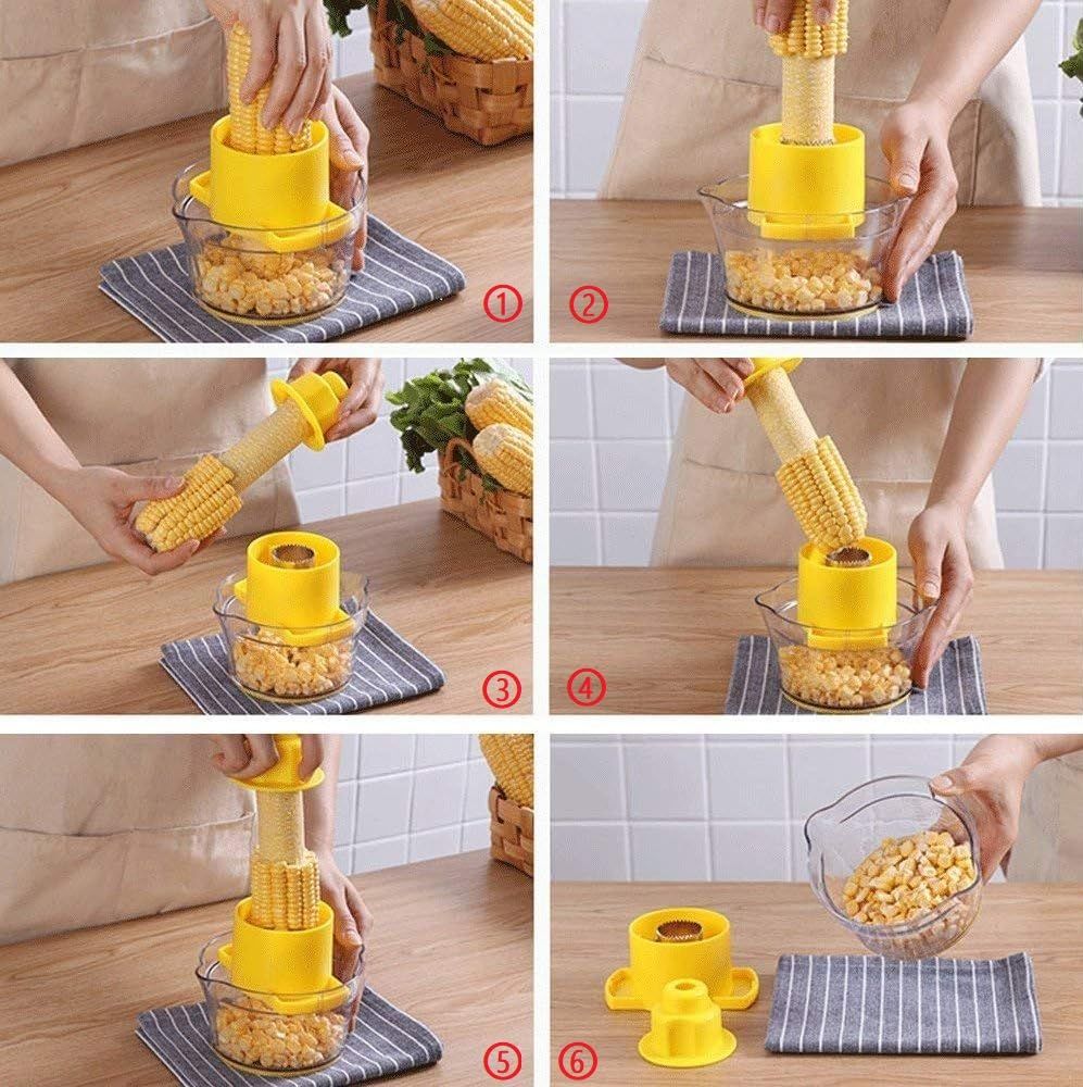 2-in-1 Corn Stripper and Peeler Tool with Bowl, Quick & Safe Corn Kernel Cutter for Shucking Corn on Cob, V1192-AZ-W-2590