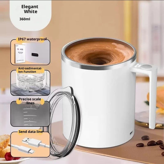 Self Stirring Coffee Mug 12.2 oz, Electric Mixing Cup with Magnetic Stirrer & Anti-Sedimentation, V1192-AZ-W-2600