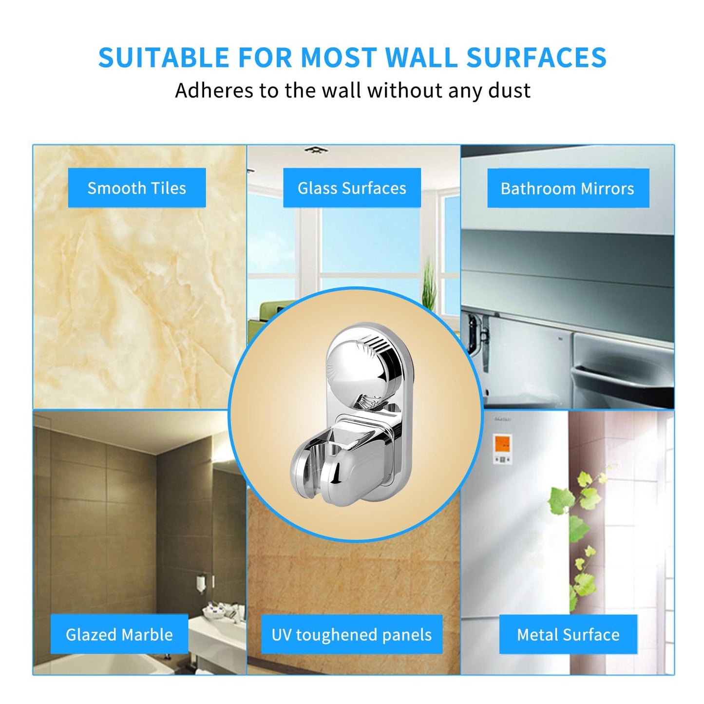 Suction cup Handheld Shower Head Holder - Designed For Large Shower Head - Relocatable Horizontal Setting - - V1192-AZ-W-2613