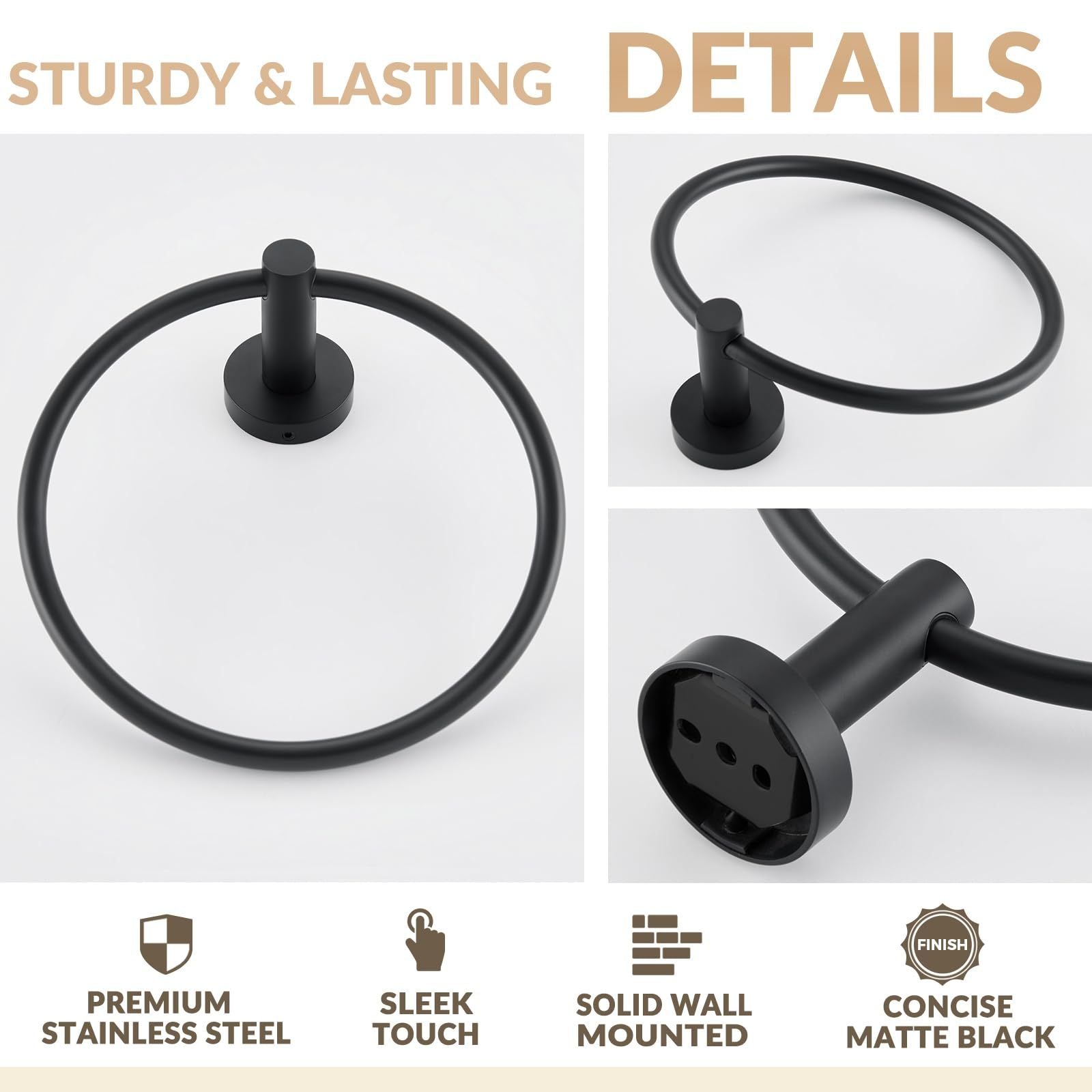 Modern Bathroom Hand Towel Ring, Bathroom Accessories Bath Towel Hanger for Kitchen,Matte V1192-AZ-W-2622