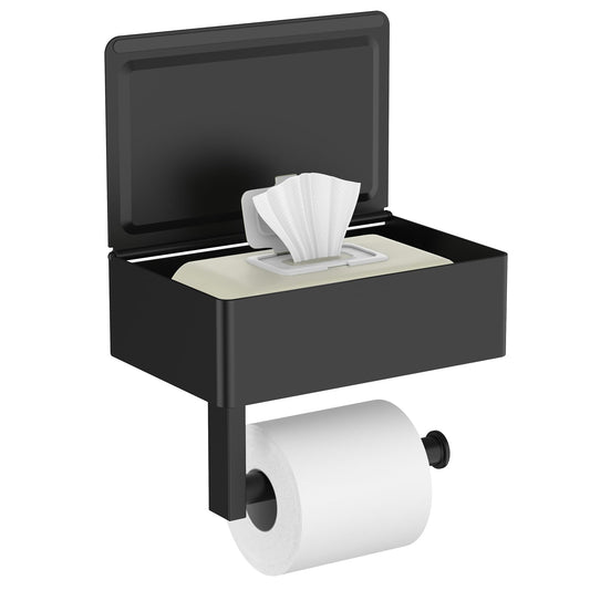 Matte Black Toilet Paper Holder with Shelf, Wipe Holder for Bathroom Flushable Wipes Dispenser Toilet Paper V1192-AZ-W-2623