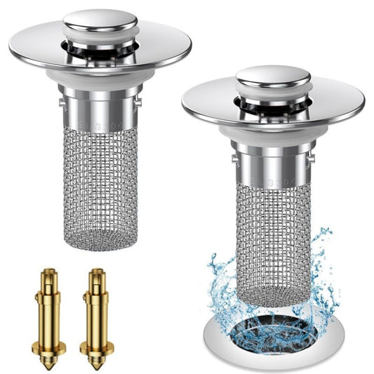 2PCS Bathroom Sink Stopper Strainer, Pop-Up Bathroom Sink Drain Strainer with Removable Stainless Steel Hair V1192-AZ-W-2624