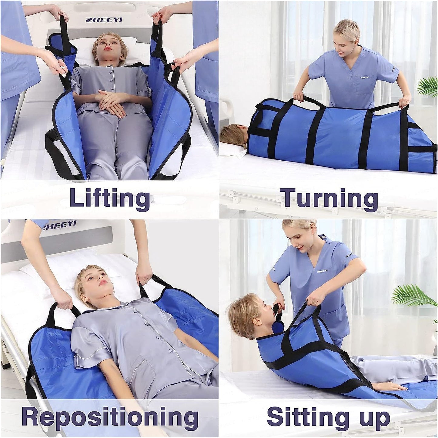 Multipurpose 48" x 40" Positioning Bed Pad with Reinforced Handles - Reusable & Washable Transfer Sheet for V1192-AZ-W-2627