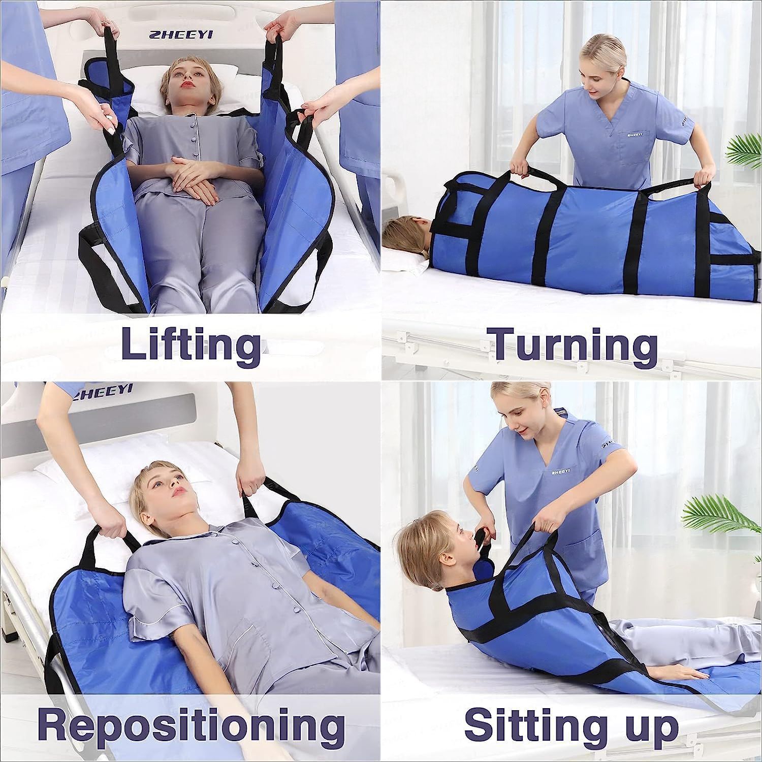 Multipurpose 48" x 40" Positioning Bed Pad with Reinforced Handles - Reusable & Washable Transfer Sheet for V1192-AZ-W-2627