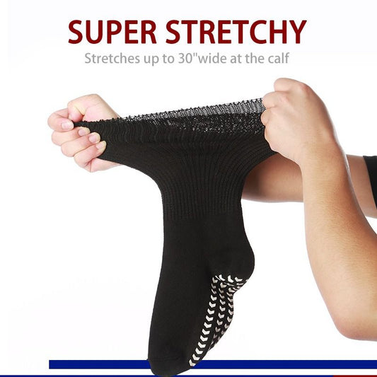 Extra Width Diabetic Socks Men Women-4 Pairs Wide Edema Sock for Swollen Feet,Non Slip Cast Bariatric Socks V1192-AZ-W-2628