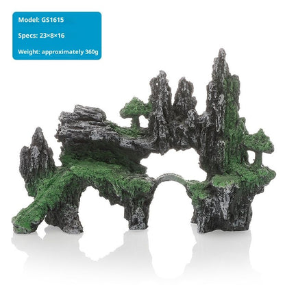 Large Fish Tank Decorations, Mountain View Aquarium Ornament with Tree House Cave Bridge Artificial Plastic V1192-AZ-W-2629