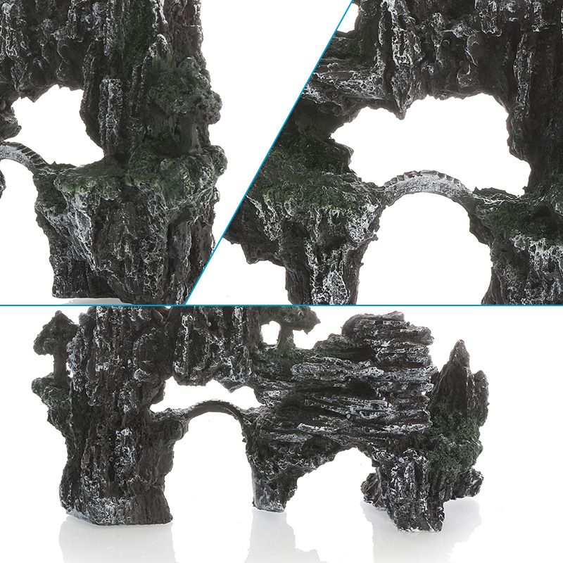Large Fish Tank Decorations, Mountain View Aquarium Ornament with Tree House Cave Bridge Artificial Plastic V1192-AZ-W-2629