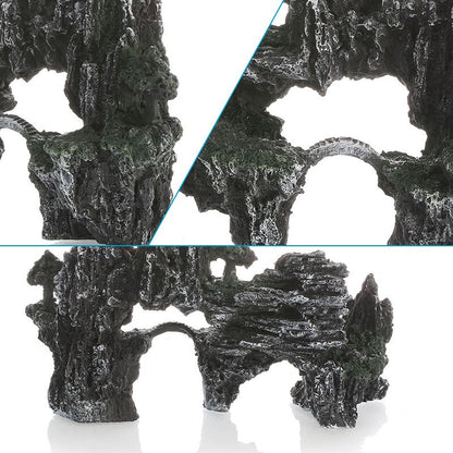 Large Fish Tank Decorations, Mountain View Aquarium Ornament with Tree House Cave Bridge Artificial Plastic V1192-AZ-W-2629