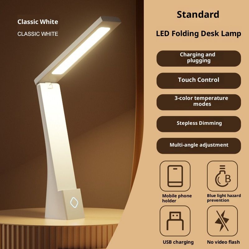 Powered Rechargeable Battery LED Desk Lamp, 3 Color Temperatures, Flip Open,Adjustable Angle, Phone Stand & V1192-AZ-W-2642
