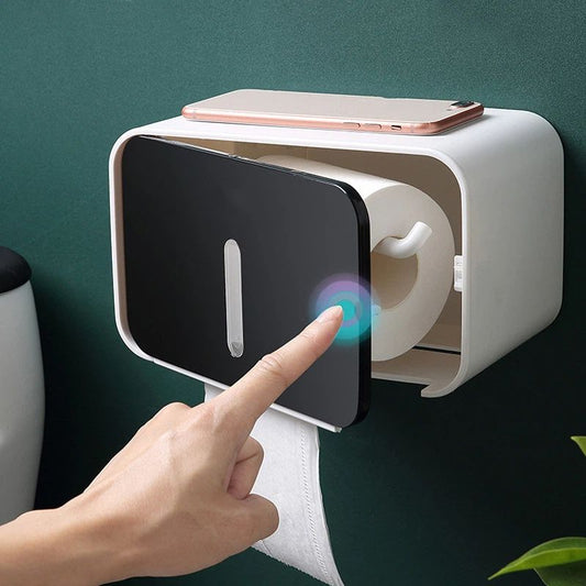 Outdoor Waterproof Toilet Paper Holder for Bathroom - Pet Proof Plastic Tissue Holder Dispenser Full Cover V1192-AZ-W-2649