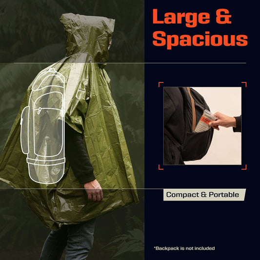 4pcs Emergency Poncho and Mylar Blanket Liner - Waterproof, Wind-Resistant Outdoor Rain Poncho for Camping, V1192-AZ-W-2660