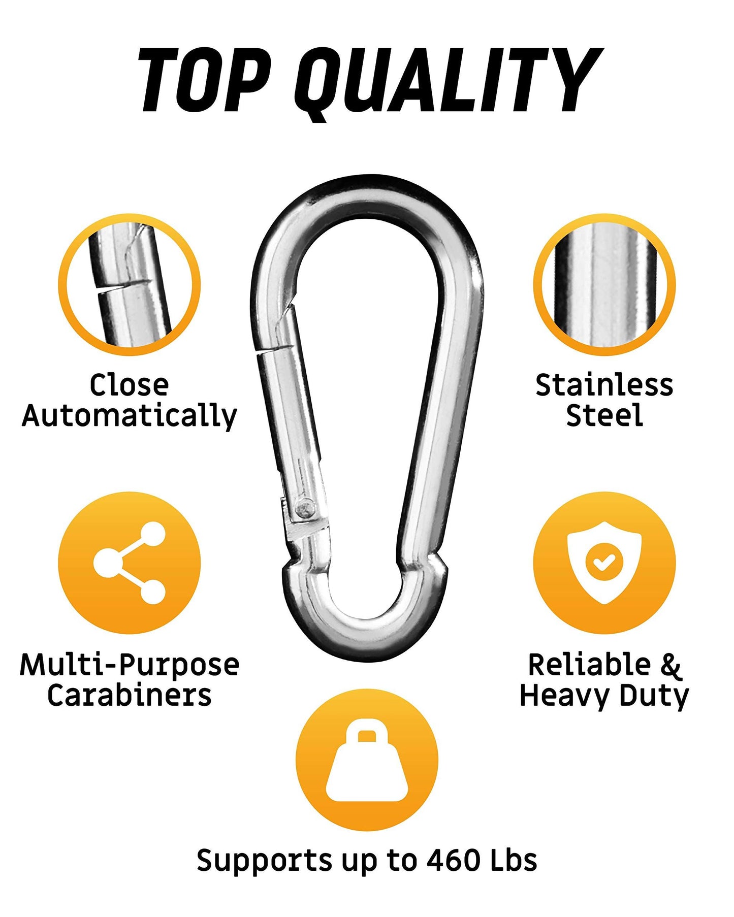 Carabiner Clip 5 Pack - Multipurpose Heavy Duty Snap Hooks - Large Clips for Keys Hook(silvery, 7.5*3.6cm) V1192-AZ-W-2661