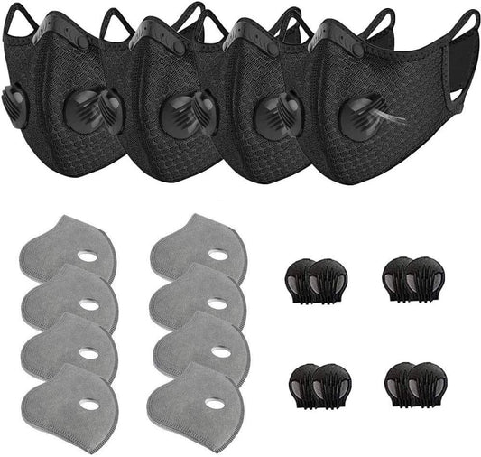 4 Pack Unisex Adjustable Reusable Washable Dust Protect Mouth Cover with 8Carbon Filters and 8 Breathing V1192-AZ-W-2681