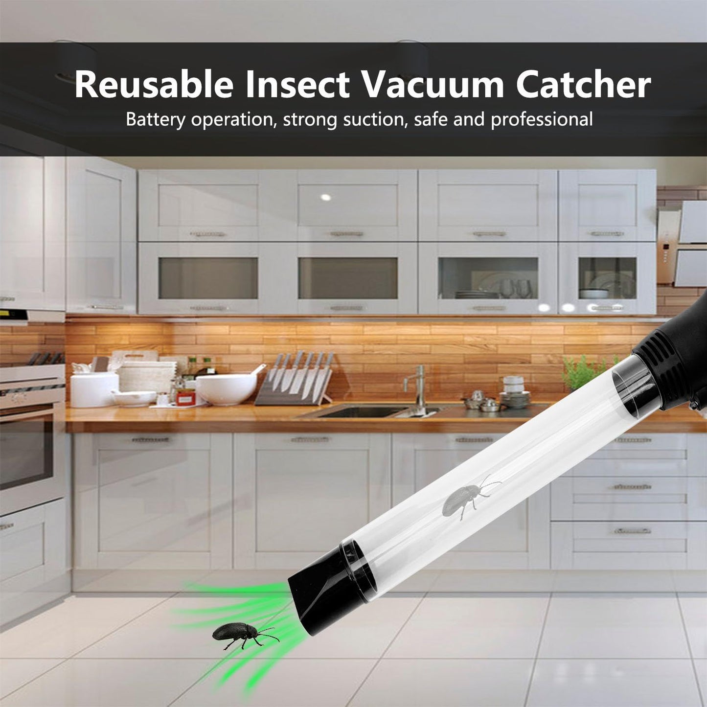Bug Vacuum Catcher for Adults and Kids with Long Nozzle, Battery Powered Sucker Tool for Spider Cockroach V1192-AZ-W-2689