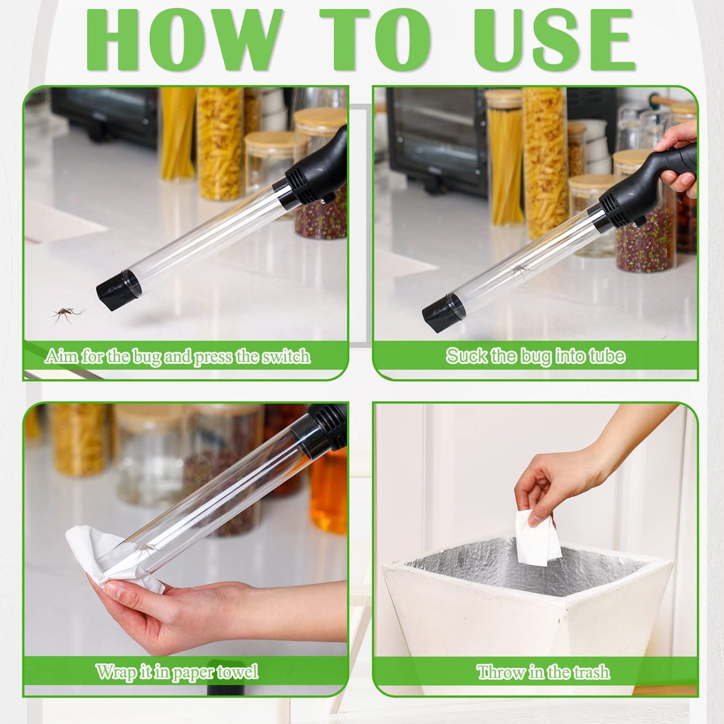 Bug Vacuum Catcher for Adults and Kids with Long Nozzle, Battery Powered Sucker Tool for Spider Cockroach V1192-AZ-W-2689