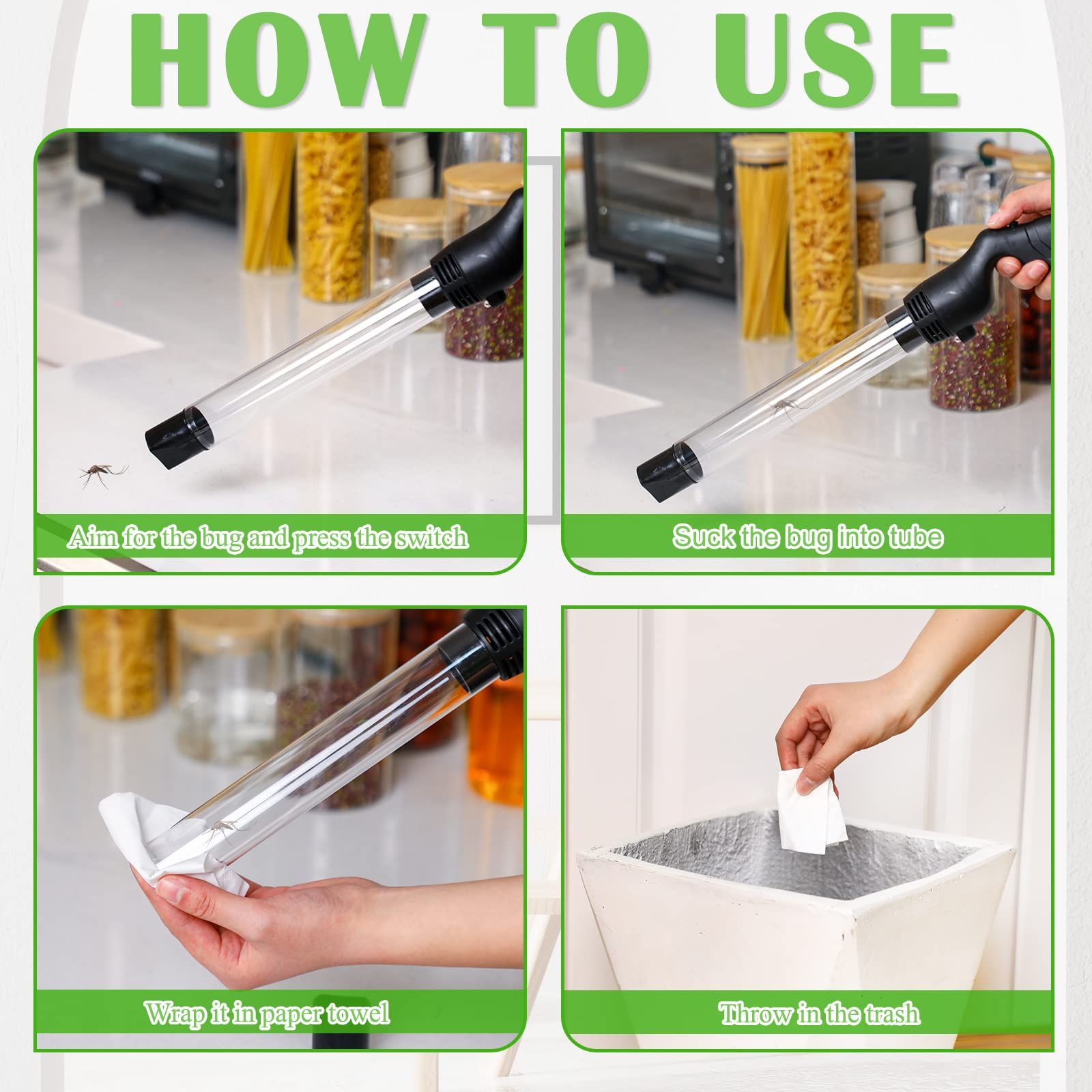 Bug Vacuum Catcher for Adults and Kids with Long Nozzle, Battery Powered Sucker Tool for Spider Cockroach V1192-AZ-W-2689