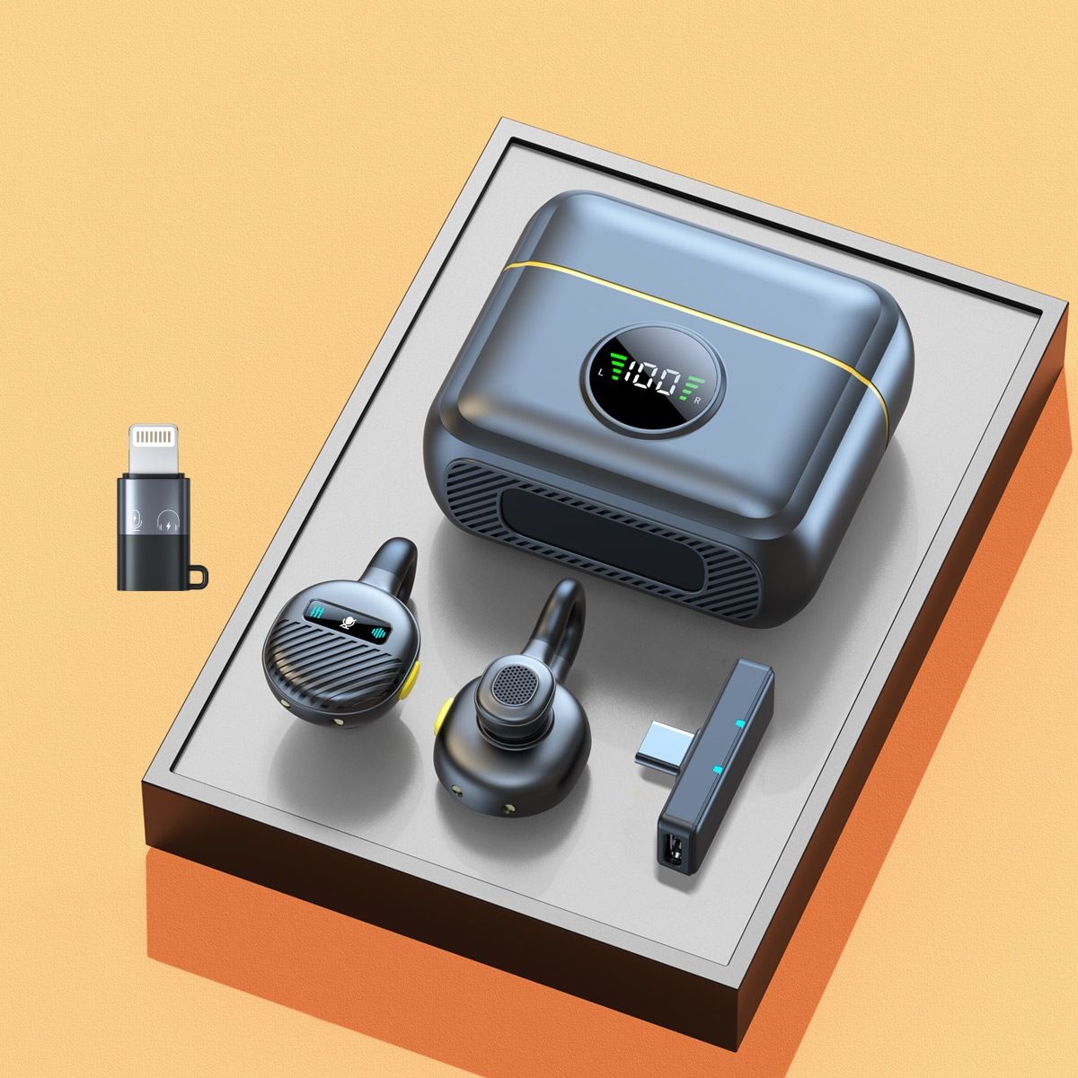 Wireless Lavalier Microphone Mini Clip On Mic with Charging Case, Battery, Noise Canceling Lapel Microphone V1192-AZ-W-2693