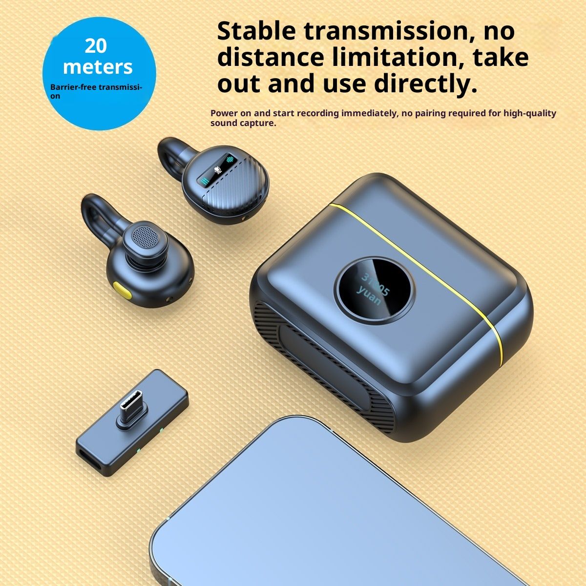 Wireless Lavalier Microphone Mini Clip On Mic with Charging Case, Battery, Noise Canceling Lapel Microphone V1192-AZ-W-2693