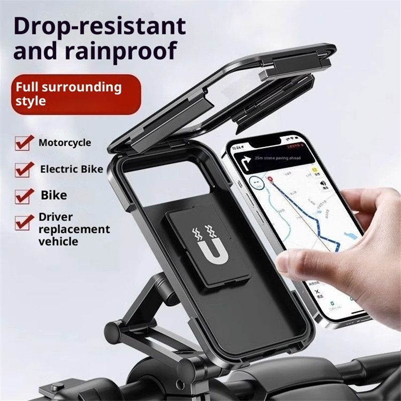 Phone Mount with Waterproof Protector, 360 Degree Adjustable Holder, Compatible with 7inch Roll Bar, Cell V1192-AZ-W-2707