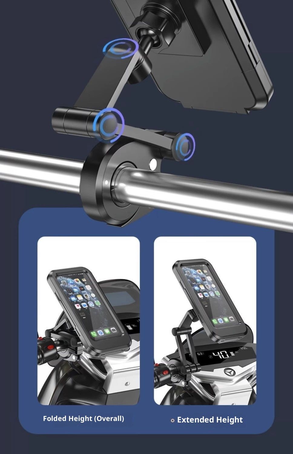 Phone Mount with Waterproof Protector, 360 Degree Adjustable Holder, Compatible with 7inch Roll Bar, Cell V1192-AZ-W-2707